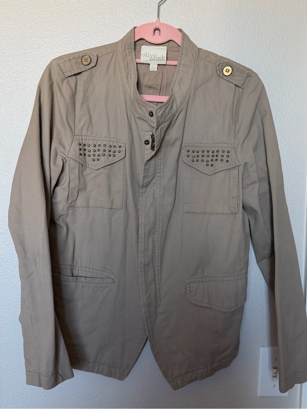 Olive & Oak Taupe Military Field Jacket with Studded Chest Pockets